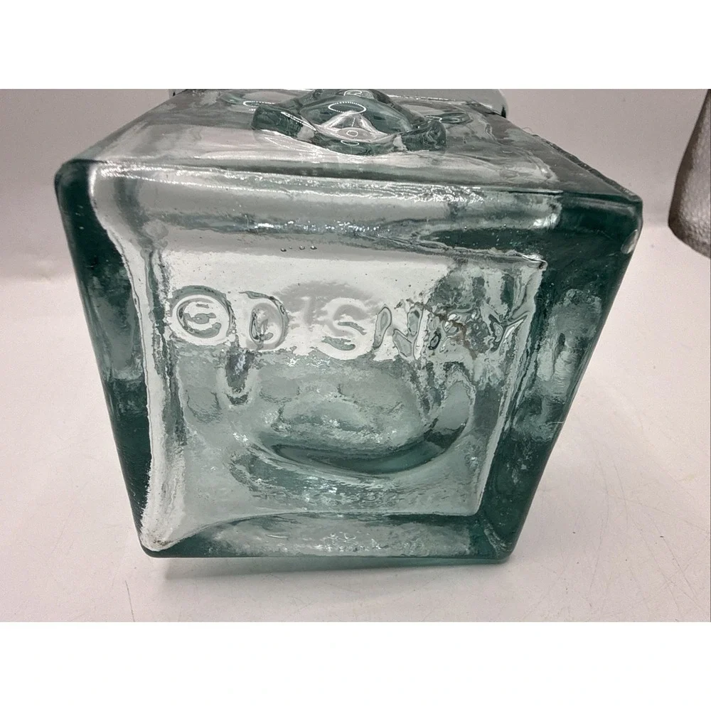 Disney Glass Relief Raised Mickey Mouse Blue Green Candle Holder Pen Holder Cube